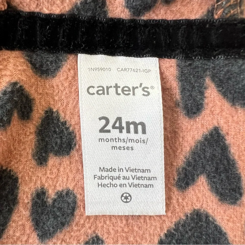 Carter's Black Heart Pattern Hooded‎ Fleece Vest Brown 24m